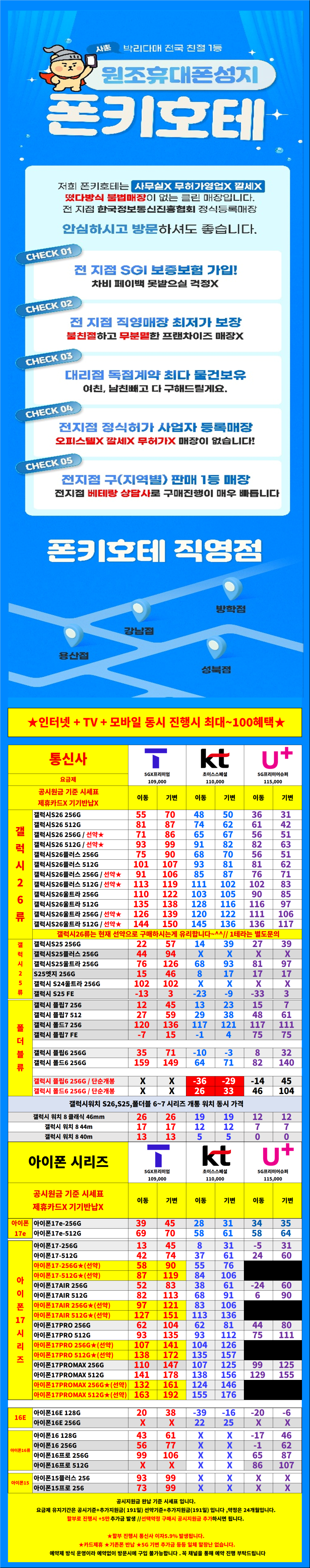 [3월특가진행] 서울시 용산 / 용산구 휴대폰 성지 시세표. 키즈폰특가 / 당일지급 / 제휴카드X / 기기반납X