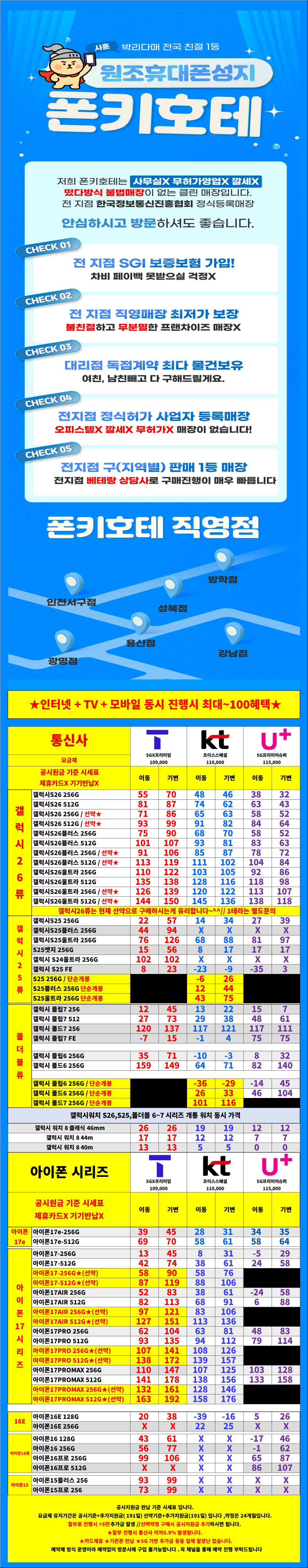[3월특가진행] 서울시 용산 / 용산구 휴대폰 성지 시세표. 키즈폰특가 / 당일지급 / 제휴카드X / 기기반납X