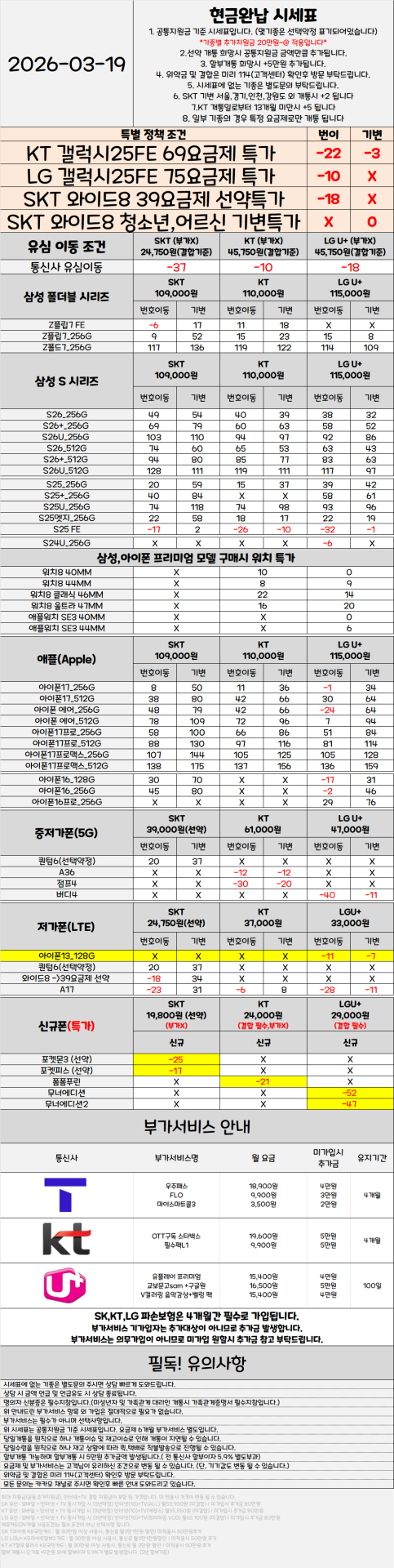 서울 관악구 휴대폰성지 시세표 ★S26 특가진행중★ [ 제휴카드 X , 반납 X ]