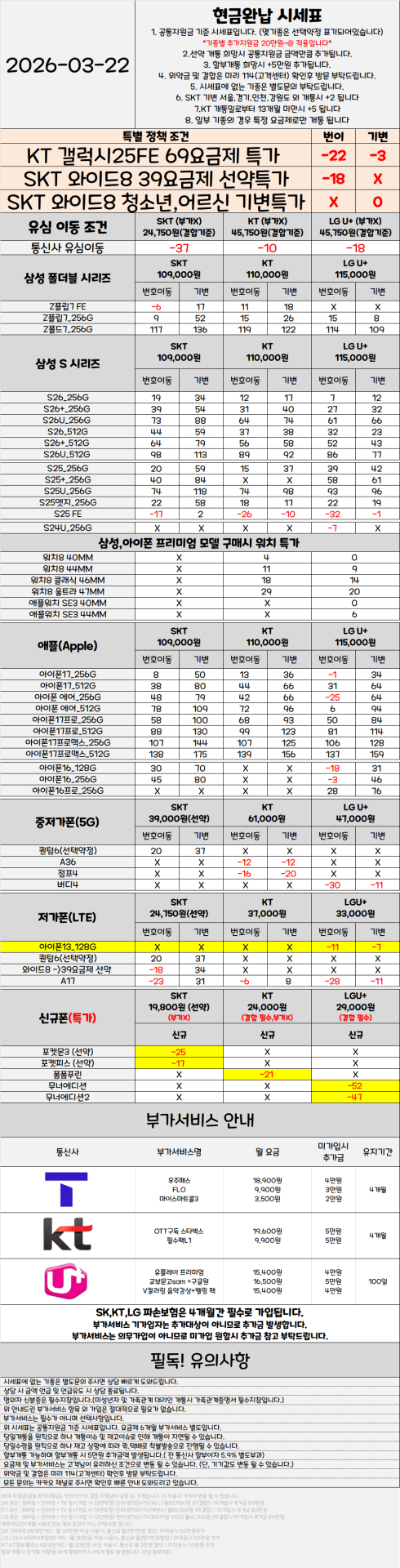 서울 관악구 휴대폰성지 시세표 ★S26 특가진행중★ [ 제휴카드 X , 반납 X ]