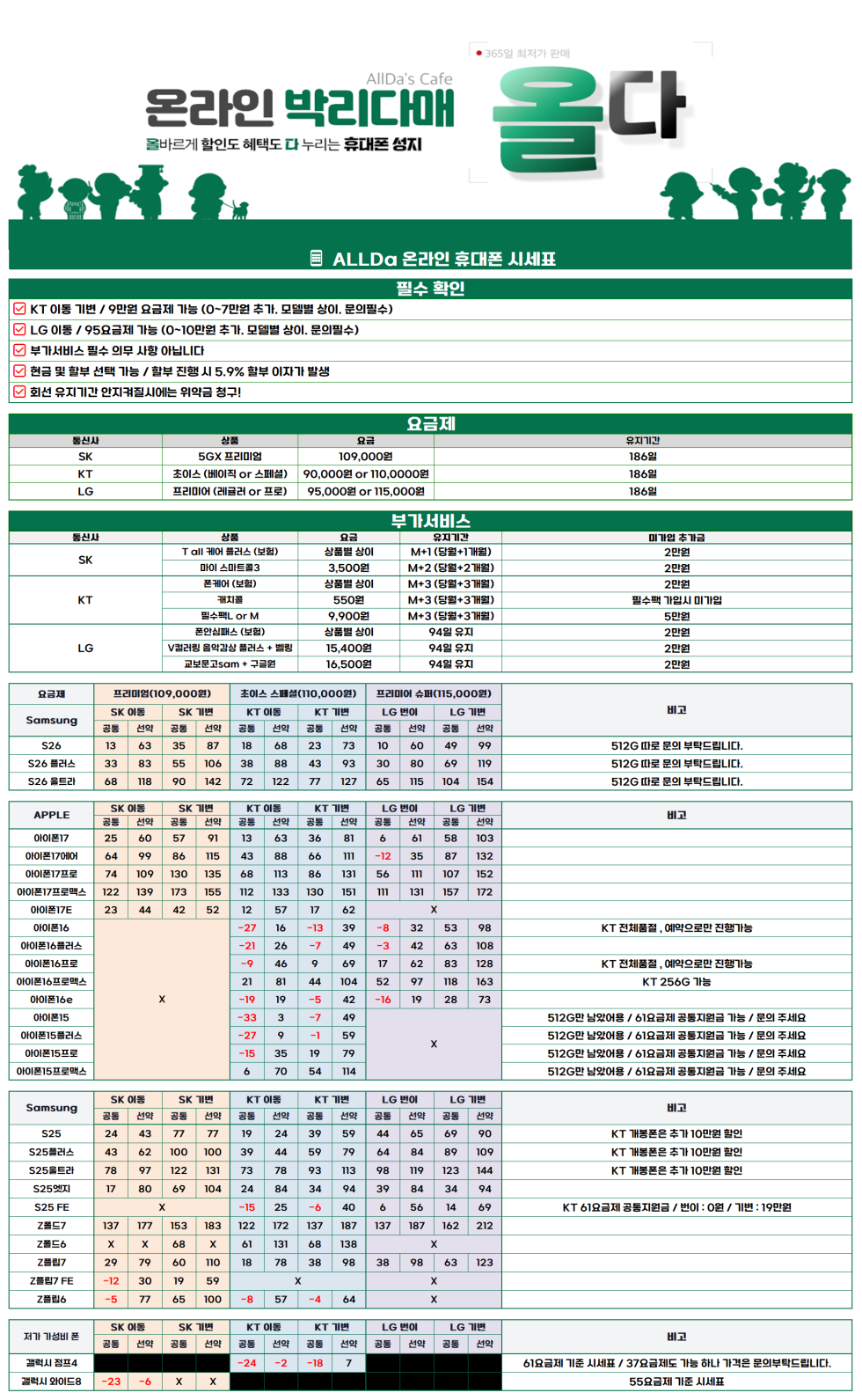 4월 8일 [올다] 휴대폰성지 2차 시세표 / 선배송 후 결제 / 전국 택배 제일 저렴합니다!!