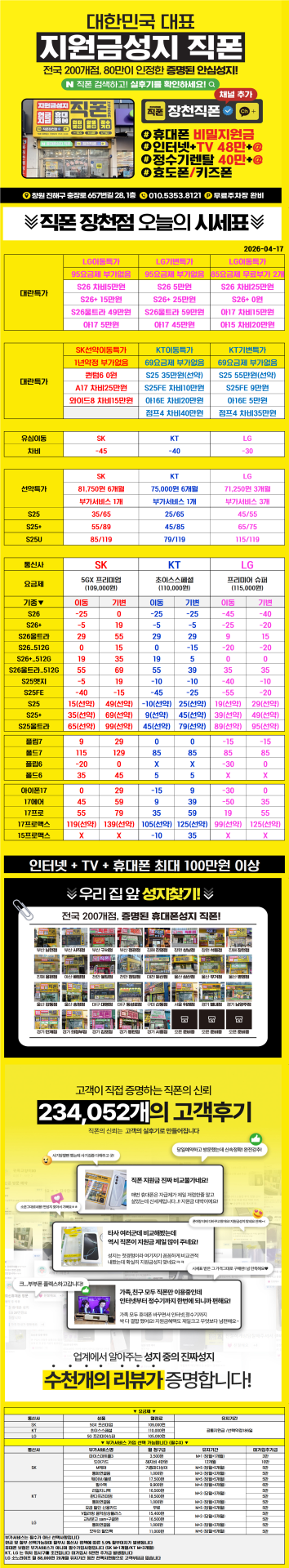 4월17일 경남1등성지// 무부가 이동기변특가 ㄱㄱ // 유심이동특가 // 여기보다 저렴한곳 없습니다 // 한명한명 간절합니다