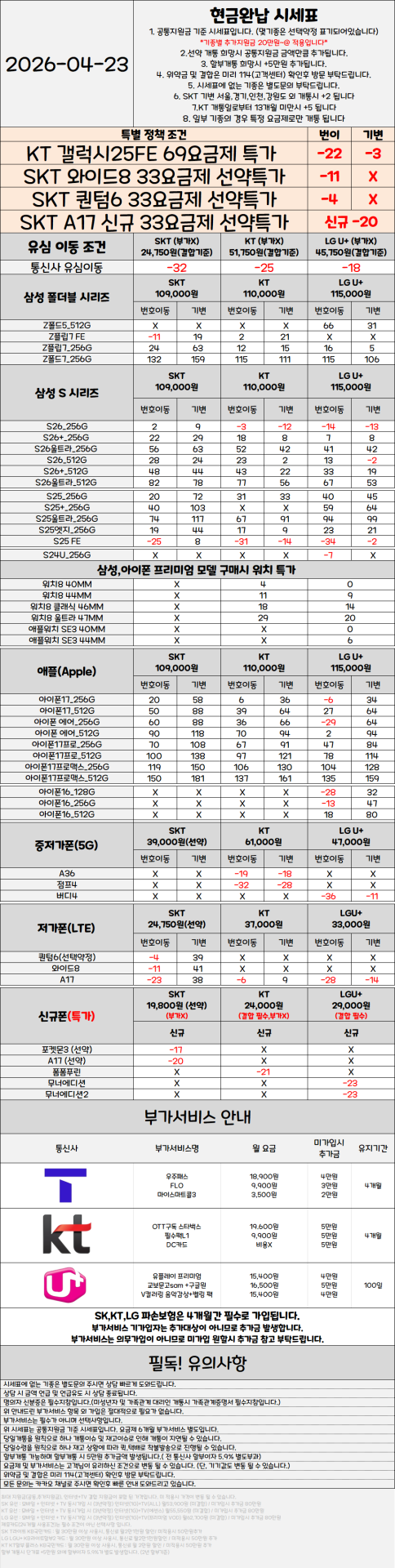 서울 관악구 휴대폰성지 시세표 ★S26 특가진행중★ [ 제휴카드 X , 반납 X ]