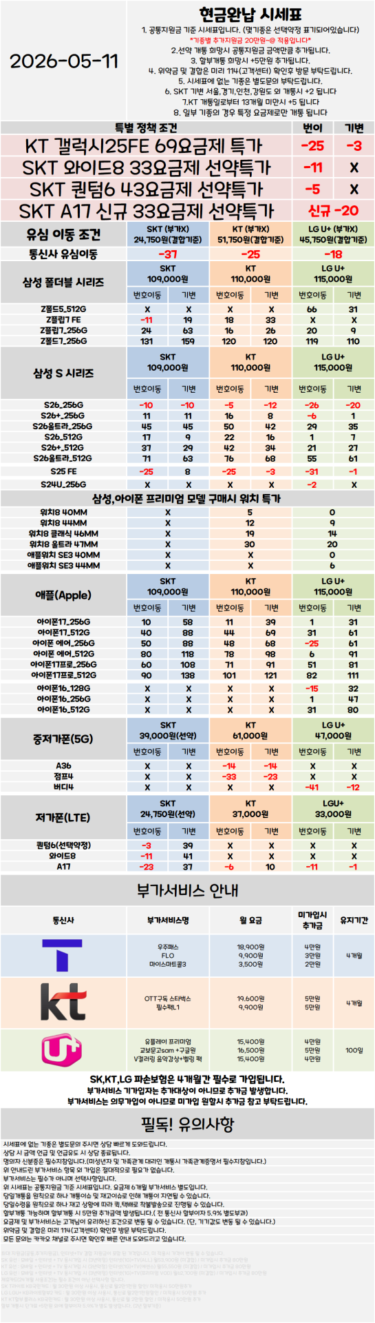 서울 관악구 휴대폰성지 시세표 ★S26 특가진행중★ [ 제휴카드 X , 반납 X ]