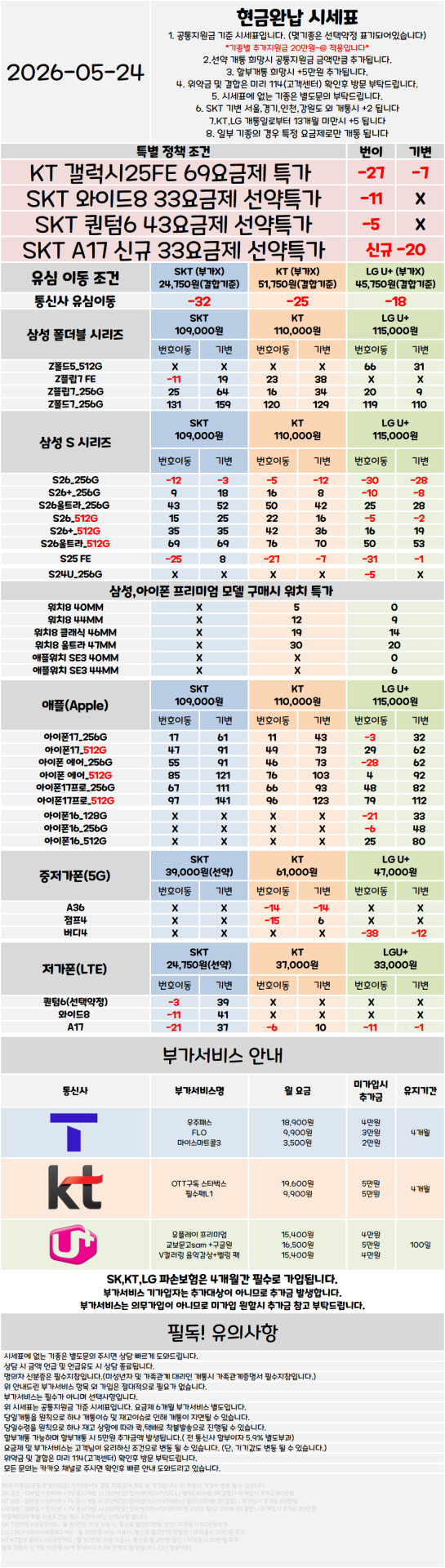 서울 관악구 휴대폰성지 시세표 ★S26 특가진행중★ [ 제휴카드 X , 반납 X ]