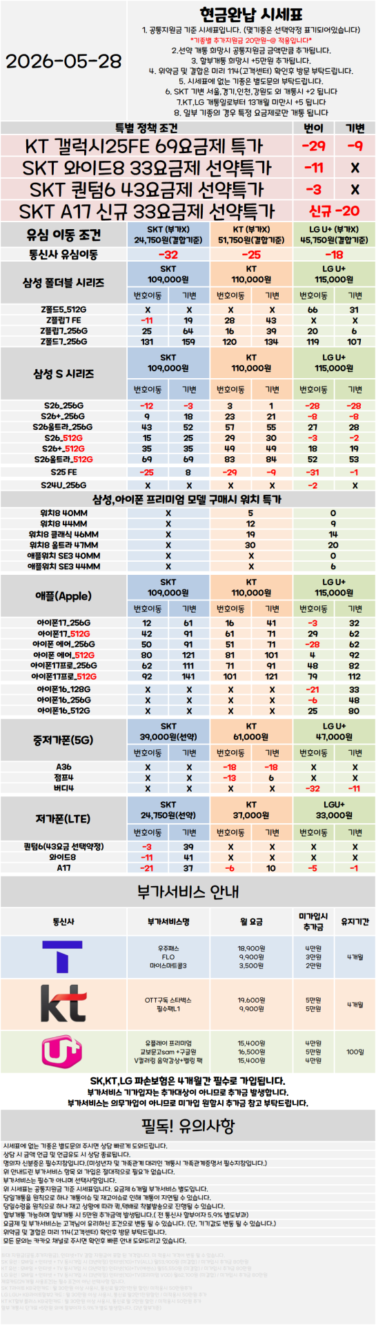 서울 관악구 휴대폰성지 시세표 ★S26 특가진행중★ [ 제휴카드 X , 반납 X ]