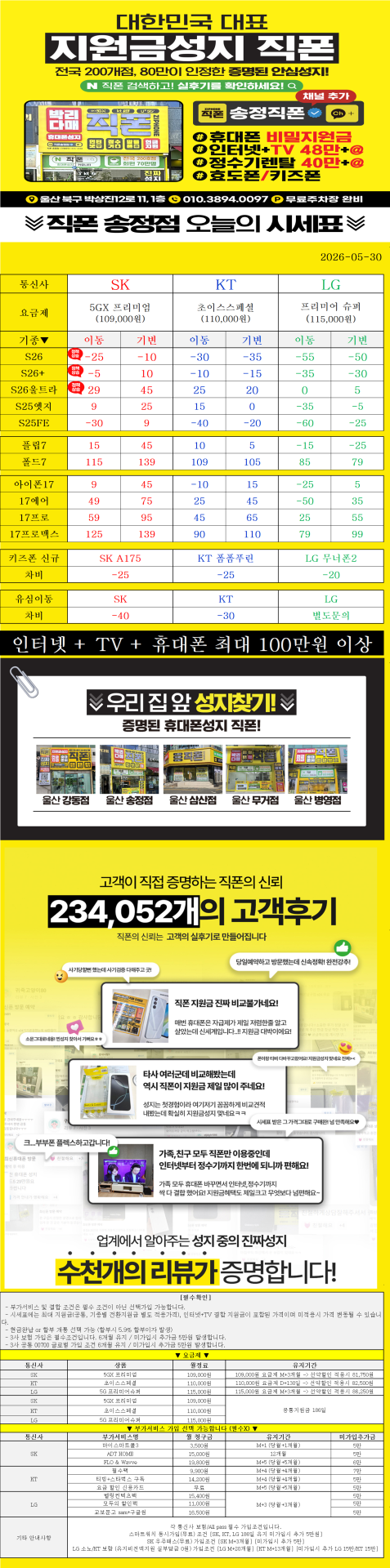 울산 북구 휴대폰성지 울산 송정동 성지//3사 S26 특가 얼른확인하세요//말바뀜 절대없음//지원금 최대//늦기전에 얼른 확인하세요