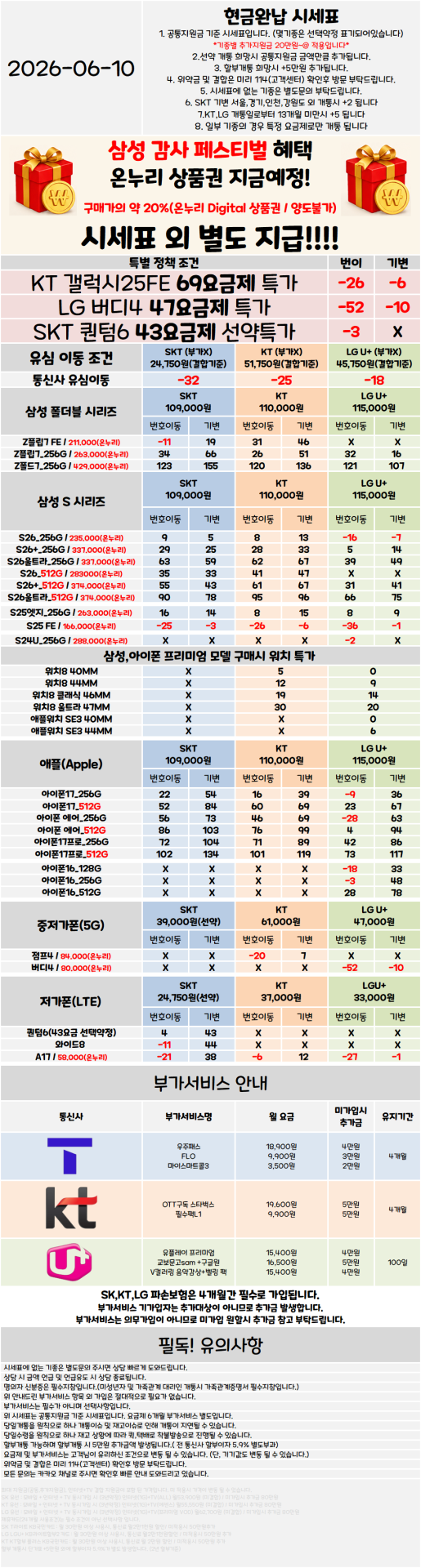 서울 관악구 휴대폰성지 시세표 ★S26 특가진행중★ [ 제휴카드 X , 반납 X ]