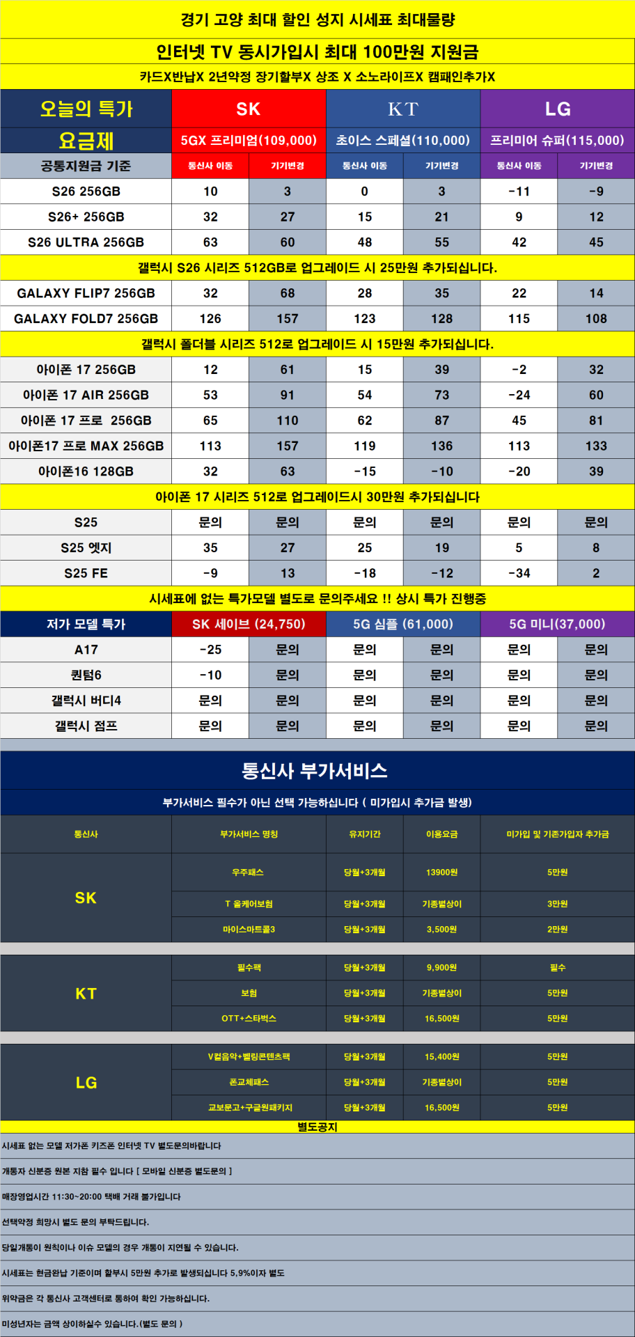 경기도 고양시 일산 휴대폰성지 시세표 (카드 x 반납x) 온누리상품권 받아가세요!