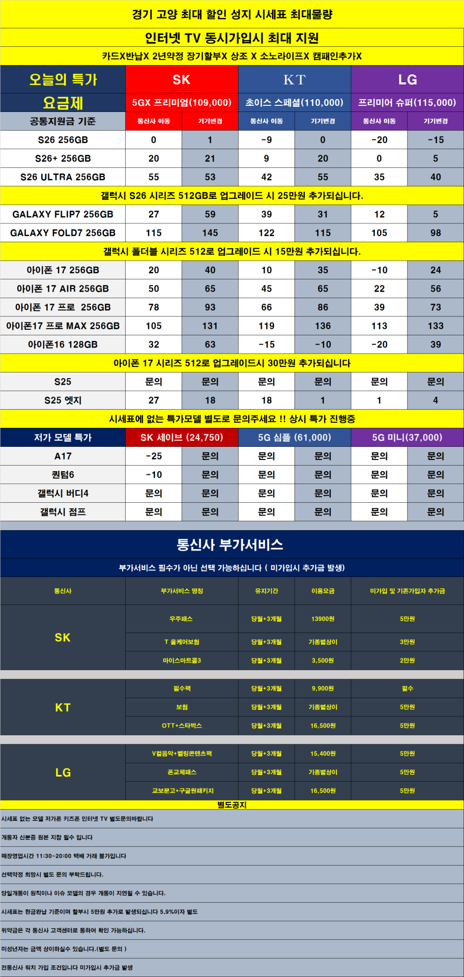 경기도 고양시 일산 휴대폰성지 시세표 (카드 x 반납x) 온누리상품권 받아가세요!