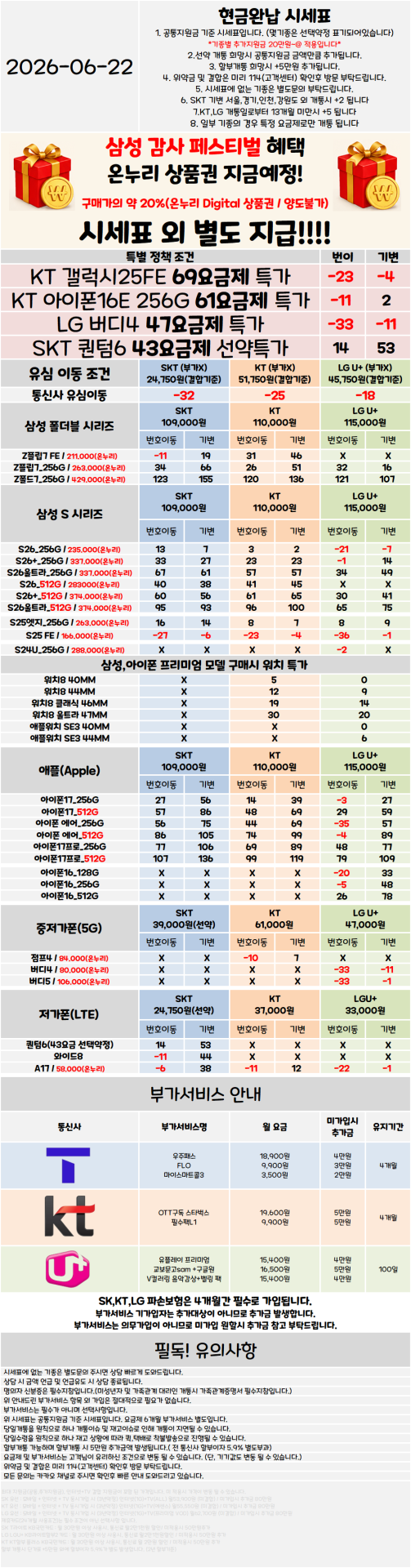 서울 관악구 휴대폰성지 시세표 ★S26 특가진행중★ [ 제휴카드 X , 반납 X ]