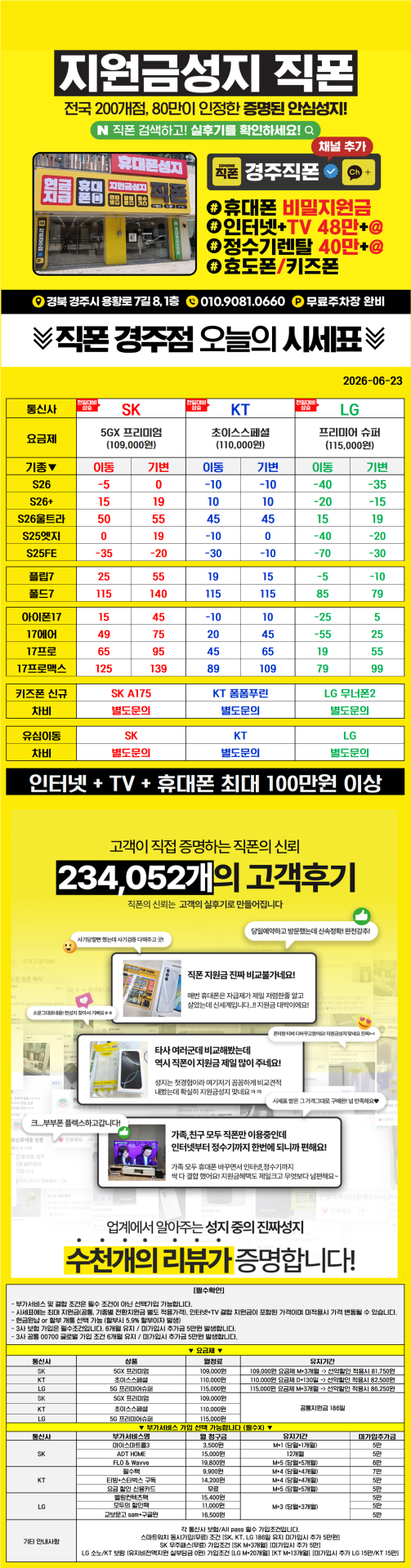경주 직폰점 OPEN 특가 얼A른 상담받아보세요 !! // 경주 최저가보장!! // 휴대폰맛집 !! // 찐성지 !! // LG이동단독특가 빨리 확인하세요 ㄱㄱㄱ