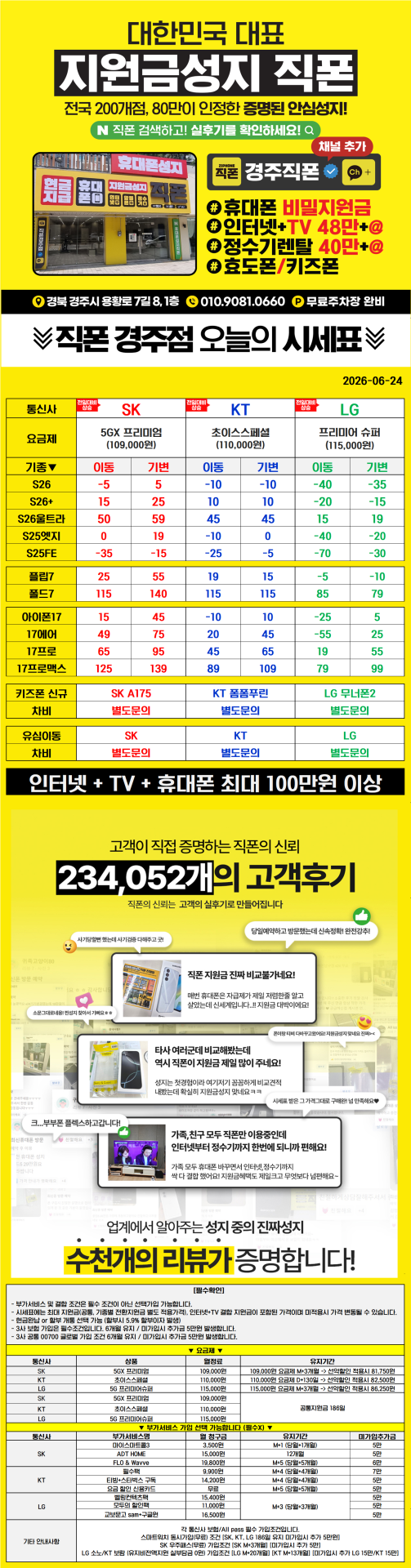 경주 직폰점 OPEN 특가 얼른 상담받아보세요 !! // 경주 최저가보장!! // 휴대폰맛집 !! // 찐성지 !! // LG이동단독특가 빨리 확인하세요 ㄱㄱㄱ