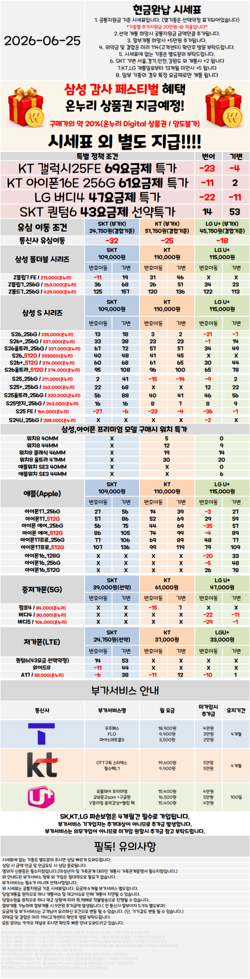 서울 관악구 휴대폰성지 시세표 ★S26 특가진행중★ [ 제휴카드 X , 반납 X ]