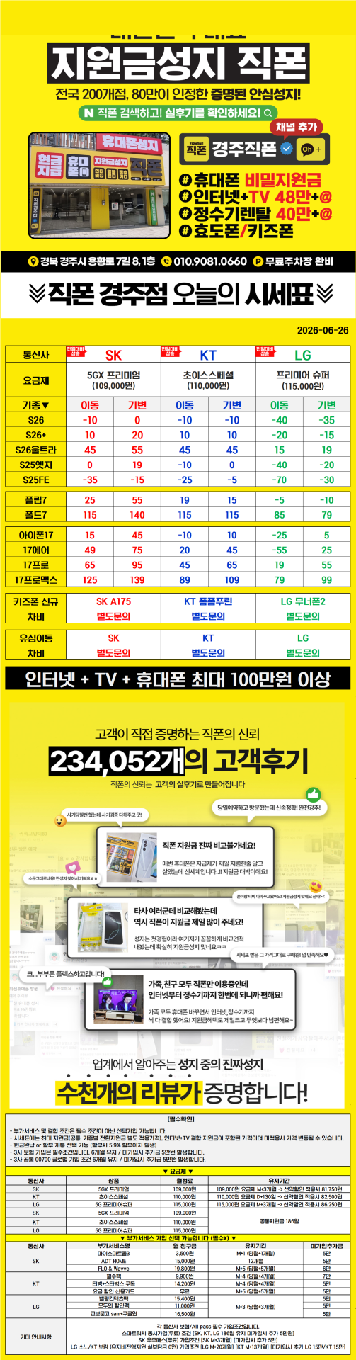 경주 직폰점 OPEN 특가 얼른 상담받아보세요 !! // 경주 최저가보장!! // 휴대폰맛집 !! // 찐성지 !! // LG이동단독특가 빨리 확인하세요 ㄱㄱㄱ