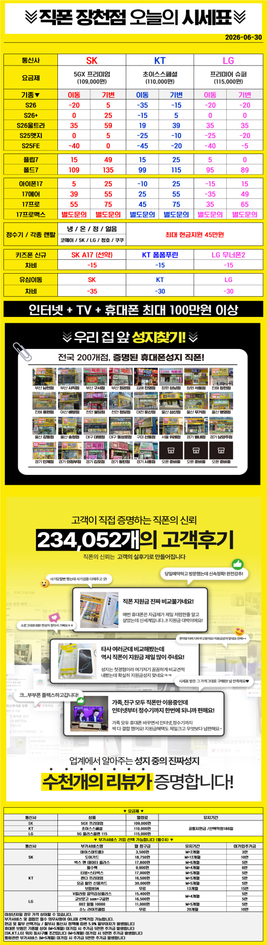 ■■■휴대폰성지 창원 진해 직폰 장천점🥇 S26 아이폰17 대란 6월 최저가시세표 인터넷+TV 최대지원금 정수기렌탈 최대지원금 기존 폰반납X 주차장O 365일 연중무휴 견적 비교 환영■■■