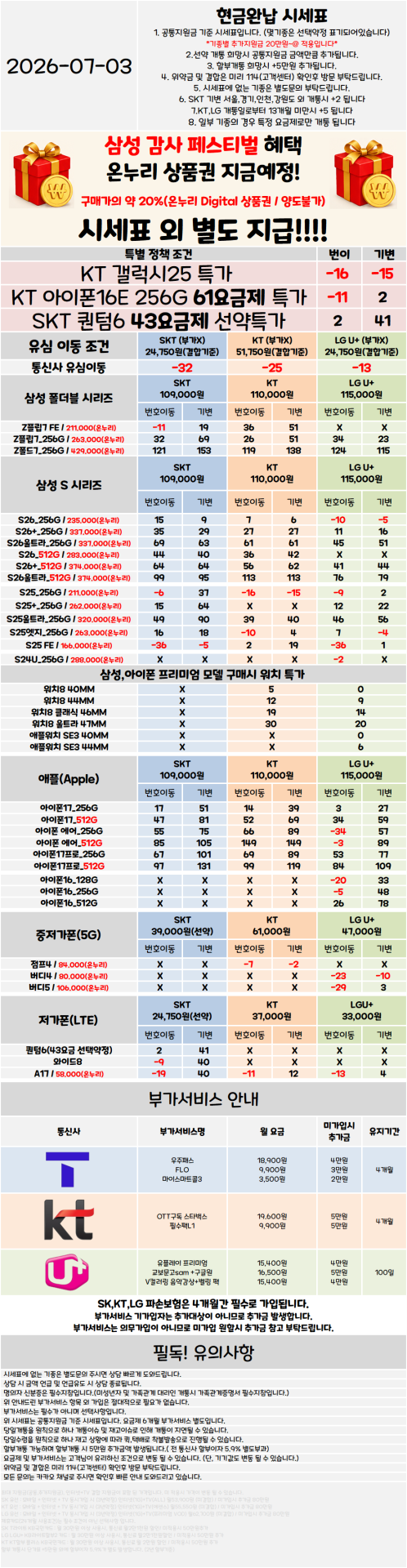서울 관악구 휴대폰성지 시세표 ★S26 특가진행중★ [ 제휴카드 X , 반납 X ]