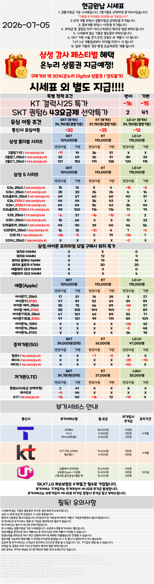 서울 관악구 휴대폰성지 시세표 ★S26 특가진행중★ [ 제휴카드 X , 반납 X ]