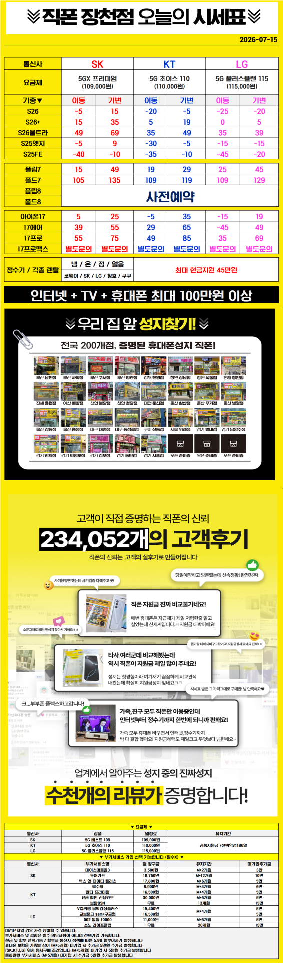 ■■■휴대폰성지 창원 진해 직폰 장천점🥇 S26 아이폰17 대란 7월 최저가시세표 인터넷+TV 최대지원금 정수기렌탈 최대지원금 기존 폰반납X 주차장O 365일 연중무휴 견적 비교 환영■■■