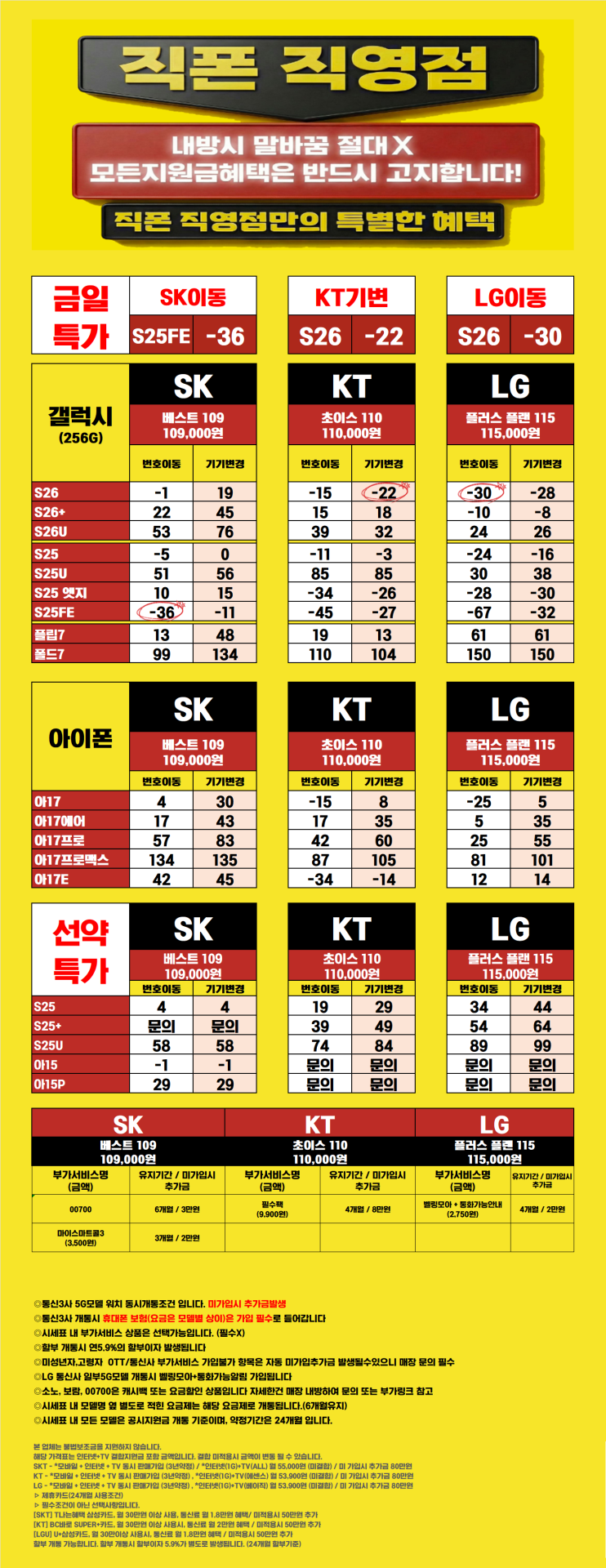 🛑[의정부 직폰] ❌말장난 절대 없음❌ 통신사별 오늘자 최종 단가표 오픈🛑