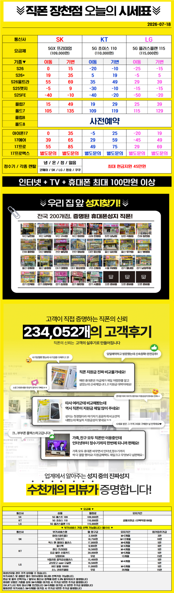 ■■■휴대폰성지 창원 진해 직폰 장천점🥇 S26 아이폰17 대란 7월 최저가시세표 인터넷+TV 최대지원금 정수기렌탈 최대지원금 기존 폰반납X 주차장O 365일 연중무휴 견적 비교 환영■■■
