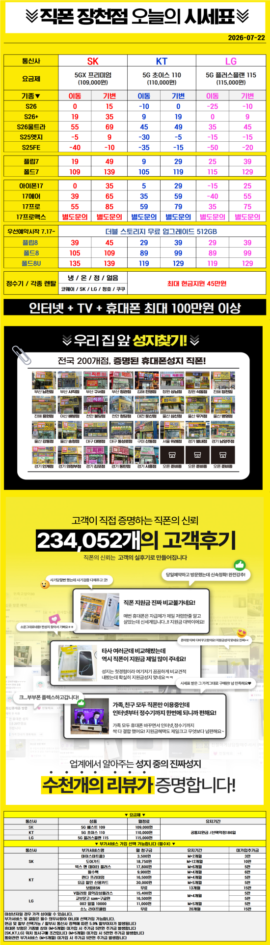 ■■■휴대폰성지 창원 진해 직폰 장천점🥇 S26 아이폰17 대란 7월 최저가시세표 인터넷+TV 최대지원금 정수기렌탈 최대지원금 기존 폰반납X 주차장O 365일 연중무휴 견적 비교 환영■■■