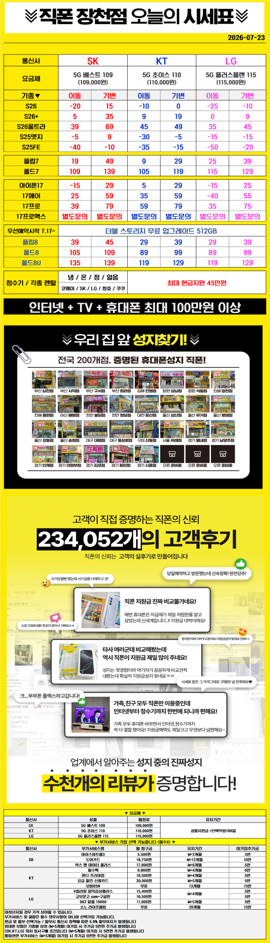 ■■■휴대폰성지 창원 진해 직폰 장천점🥇 S26 아이폰17 대란 7월 최저가시세표 인터넷+TV 최대지원금 정수기렌탈 최대지원금 기존 폰반납X 주차장O 365일 연중무휴 견적 비교 환영■■■