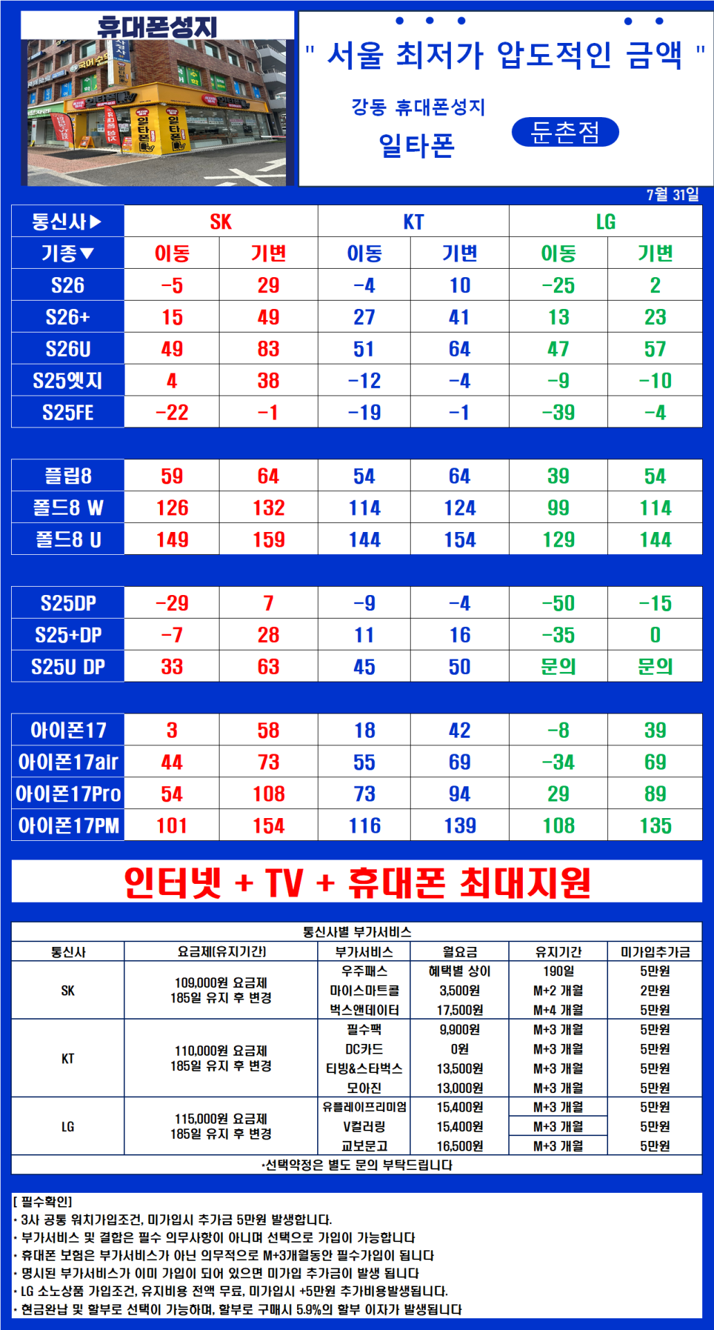 0731 서울 강동 최저가 시세표