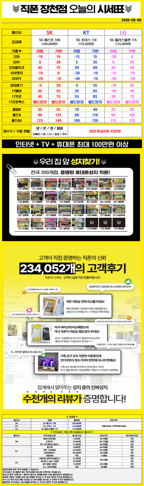 ■■■휴대폰성지 창원 진해 직폰 장천점🥇S26 아이폰17 대란 8월 최저가시세표 인터넷+TV 최대지원금 정수기렌탈 최대지원금 기존 폰반납X 주차장O 365일 연중무휴 견적 비교 환영■