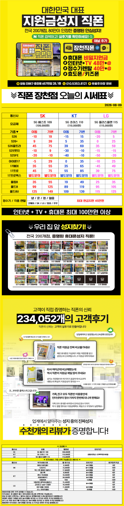 ■■■휴대폰성지 창원 진해 직폰 장천점🥇S26 아이폰17 대란 8월 최저가시세표 인터넷+TV 최대지원금 정수기렌탈 최대지원금 기존 폰반납X 주차장O 365일 연중무휴 견적 비교 환영■